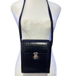 Lisette: Black Crocodile Pattern Crossbody Bag